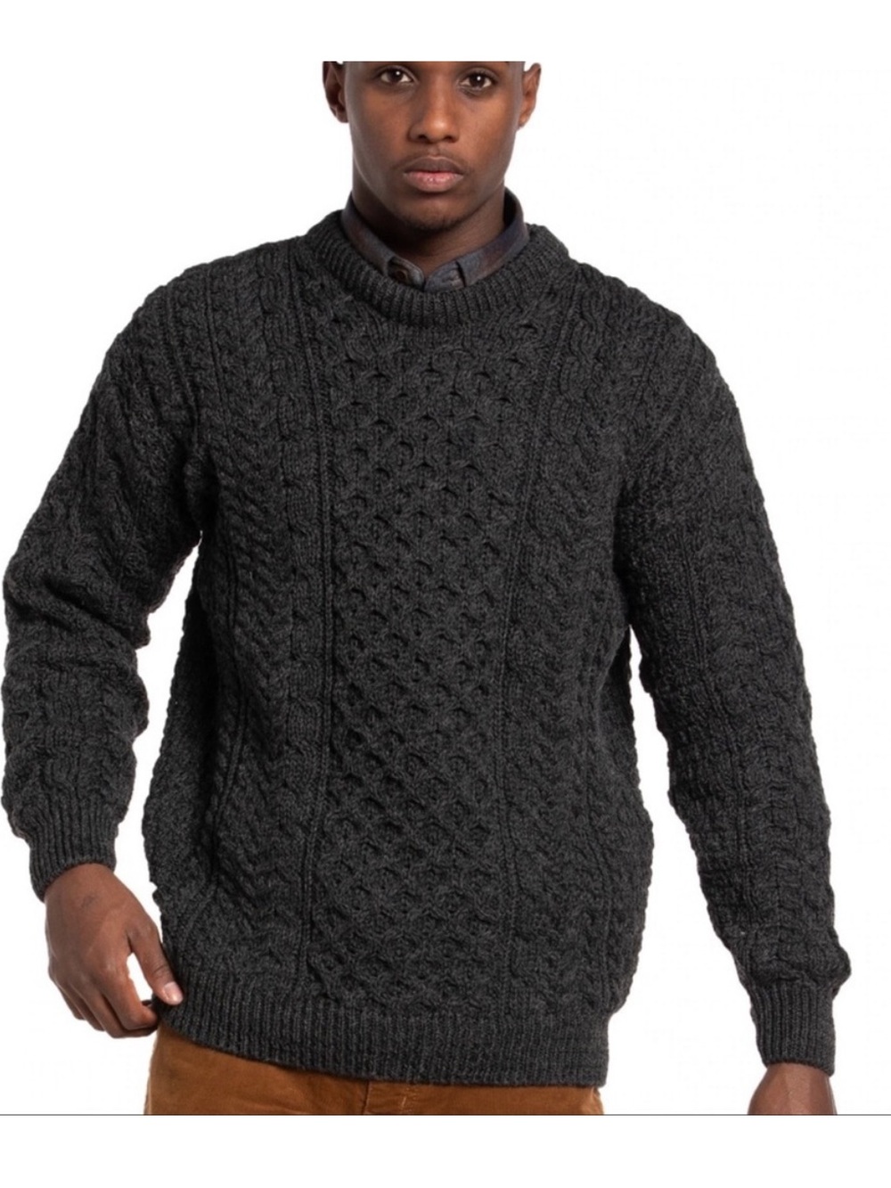 Rue Saint Patrick Wool Crewneck Cable Sweater Dark Granite Grey Men’s XL